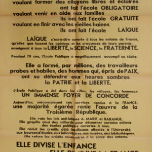 « L’école laïque a bien mérité de la République » Affiche originale, 1951, France.
