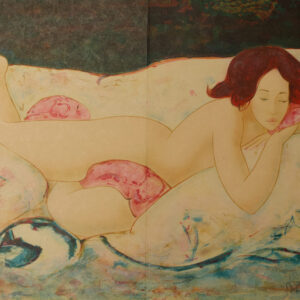 « Femme allongée » - Bleu, Alain Bonnefoit, Lithographie originale, 1974, France.
