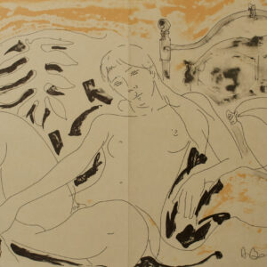 « Femme allongée » - Noire et blanche, Alain Bonnefoit, Lithographie originale, 1977, France.