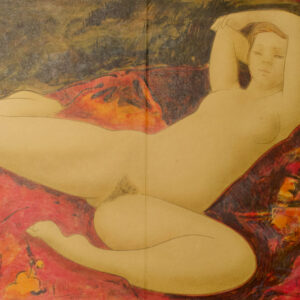 « Femme allongée » - Rose, Alain Bonnefoit, Lithographie originale, 1981, France.