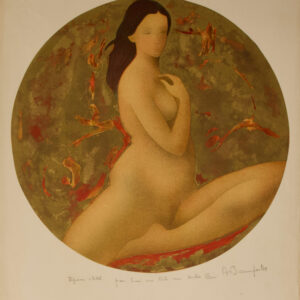 « Femme nue en tailleur » - Alain Bonnefoit, Lithographie originale, France.