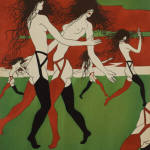 « Les Femmes en porte jarretelle » Félix Labisse Lithographie originale, 1972, France.