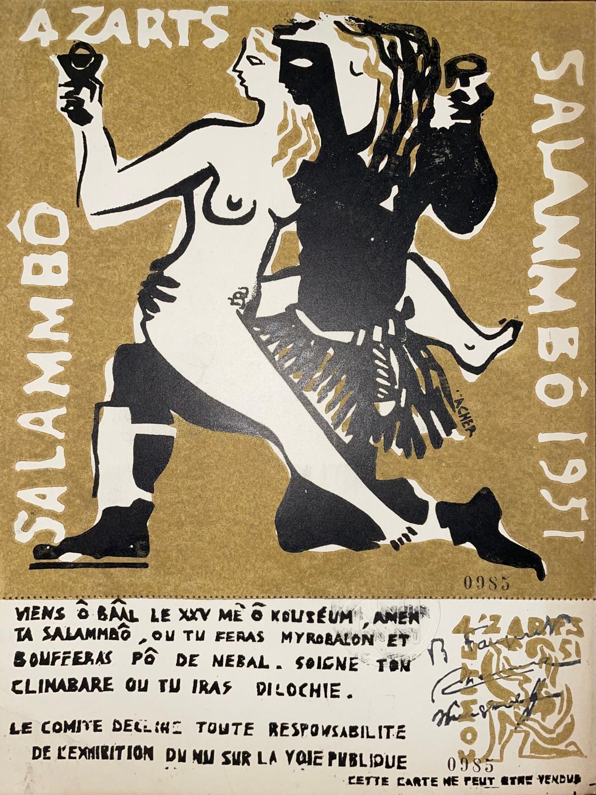 «Bal des 4 Z’arts- invitations lithographiées» 1951, signée